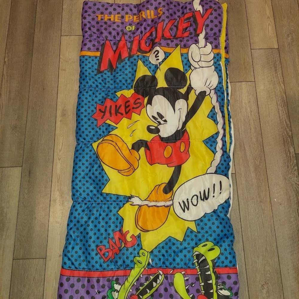 Vintage Disney The Perils of Mickey Mouse Comic Book Kids Sleeping Bag Retro 90s